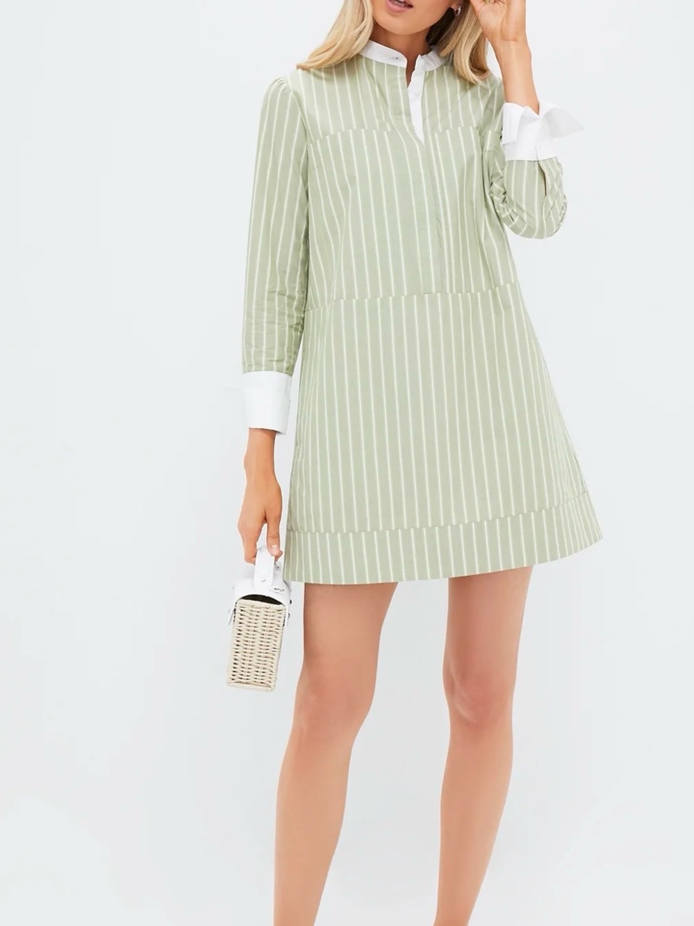 NWT Pomander Place Green Striped Cotton Shirt Dress XS